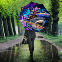 Cat Riding Shark In Space Umbrella Funny Cosmic Laser Cat And Shark Surreal Sci-Fi