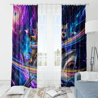 Cat Riding Shark In Space Window Curtain Funny Cosmic Laser Cat And Shark Surreal Sci-Fi