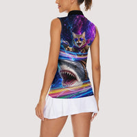 Cat Riding Shark In Space Women Sleeveless Polo Shirt Funny Cosmic Laser Cat And Shark Surreal Sci-Fi