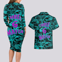 Three 6 Mafia Skull Couples Matching Long Sleeve Bodycon Dress and Hawaiian Shirt Three 6 Mafia - Wonder Print Shop