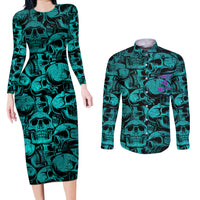 Three 6 Mafia Skull Couples Matching Long Sleeve Bodycon Dress and Long Sleeve Button Shirts Three 6 Mafia - Wonder Print Shop