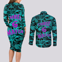 Three 6 Mafia Skull Couples Matching Long Sleeve Bodycon Dress and Long Sleeve Button Shirts Three 6 Mafia - Wonder Print Shop