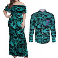 Three 6 Mafia Skull Couples Matching Off Shoulder Maxi Dress and Long Sleeve Button Shirts Three 6 Mafia - Wonder Print Shop
