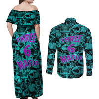 Three 6 Mafia Skull Couples Matching Off Shoulder Maxi Dress and Long Sleeve Button Shirts Three 6 Mafia - Wonder Print Shop