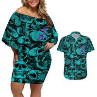 Three 6 Mafia Skull Couples Matching Off Shoulder Short Dress and Hawaiian Shirt Three 6 Mafia - Wonder Print Shop