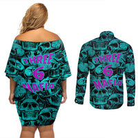Three 6 Mafia Skull Couples Matching Off Shoulder Short Dress and Long Sleeve Button Shirts Three 6 Mafia - Wonder Print Shop
