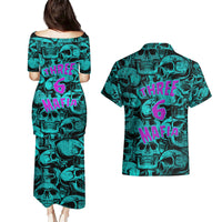 Three 6 Mafia Skull Couples Matching Puletasi Dress and Hawaiian Shirt Three 6 Mafia - Wonder Print Shop