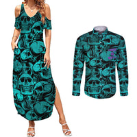 Three 6 Mafia Skull Couples Matching Summer Maxi Dress and Long Sleeve Button Shirts Three 6 Mafia - Wonder Print Shop