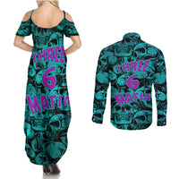 Three 6 Mafia Skull Couples Matching Summer Maxi Dress and Long Sleeve Button Shirts Three 6 Mafia - Wonder Print Shop