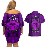 Skull Pattern Couples Matching Off Shoulder Short Dress and Hawaiian Shirt I Am Who I Am Your Approval Isn't Needed - Wonder Print Shop
