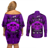 Skull Pattern Couples Matching Off Shoulder Short Dress and Long Sleeve Button Shirts I Am Who I Am Your Approval Isn't Needed - Wonder Print Shop