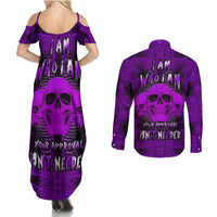 Skull Pattern Couples Matching Summer Maxi Dress and Long Sleeve Button Shirts I Am Who I Am Your Approval Isn't Needed - Wonder Print Shop