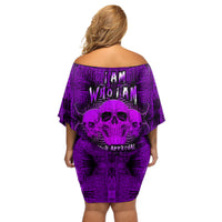 Skull Pattern Off Shoulder Short Dress I Am Who I Am Your Approval Isn't Needed - Wonder Print Shop