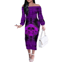 Skull Pattern Off The Shoulder Long Sleeve Dress I Am Who I Am Your Approval Isn't Needed - Wonder Print Shop