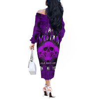 Skull Pattern Off The Shoulder Long Sleeve Dress I Am Who I Am Your Approval Isn't Needed - Wonder Print Shop