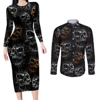 Skull Pattern Couples Matching Long Sleeve Bodycon Dress and Long Sleeve Button Shirts Never Trust The Living - Wonder Print Shop