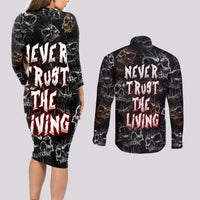 Skull Pattern Couples Matching Long Sleeve Bodycon Dress and Long Sleeve Button Shirts Never Trust The Living - Wonder Print Shop