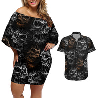 Skull Pattern Couples Matching Off Shoulder Short Dress and Hawaiian Shirt Never Trust The Living - Wonder Print Shop