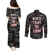 Skull Pattern Couples Matching Puletasi Dress and Long Sleeve Button Shirts Never Trust The Living - Wonder Print Shop
