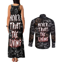 Skull Pattern Couples Matching Tank Maxi Dress and Long Sleeve Button Shirts Never Trust The Living - Wonder Print Shop