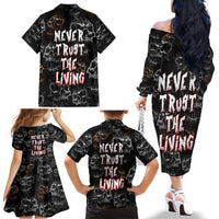 Skull Pattern Family Matching Off Shoulder Long Sleeve Dress and Hawaiian Shirt Never Trust The Living - Wonder Print Shop