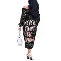 Skull Pattern Off The Shoulder Long Sleeve Dress Never Trust The Living - Wonder Print Shop