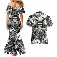 Skull Cowboy Couples Matching Mermaid Dress and Hawaiian Shirt Out Law - Wonder Print Shop