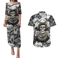 Skull Cowboy Couples Matching Puletasi Dress and Hawaiian Shirt Out Law - Wonder Print Shop