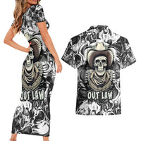 Skull Cowboy Couples Matching Short Sleeve Bodycon Dress and Hawaiian Shirt Out Law - Wonder Print Shop