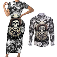 Skull Cowboy Couples Matching Short Sleeve Bodycon Dress and Long Sleeve Button Shirts Out Law - Wonder Print Shop