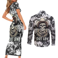 Skull Cowboy Couples Matching Short Sleeve Bodycon Dress and Long Sleeve Button Shirts Out Law - Wonder Print Shop