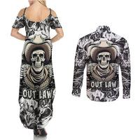 Skull Cowboy Couples Matching Summer Maxi Dress and Long Sleeve Button Shirts Out Law - Wonder Print Shop