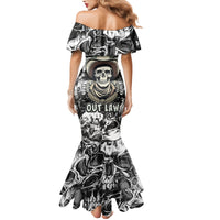 Skull Cowboy Family Matching Mermaid Dress and Hawaiian Shirt Out Law - Wonder Print Shop