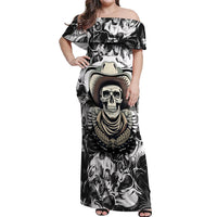 Skull Cowboy Off Shoulder Maxi Dress Out Law - Wonder Print Shop