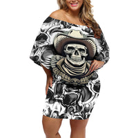 Skull Cowboy Off Shoulder Short Dress Out Law - Wonder Print Shop