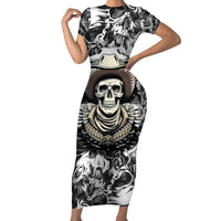 Skull Cowboy Short Sleeve Bodycon Dress Out Law - Wonder Print Shop