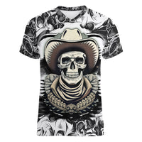 Skull Cowboy Women V Neck T Shirt Out Law - Wonder Print Shop