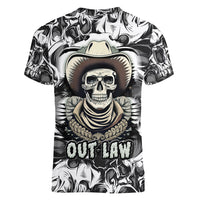 Skull Cowboy Women V Neck T Shirt Out Law - Wonder Print Shop