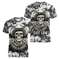Skull Cowboy Women V Neck T Shirt Out Law - Wonder Print Shop