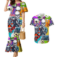 Comic Skull Couples Matching Mermaid Dress and Hawaiian Shirt Pop Art Cartoon Skull Funny - Wonder Print Shop
