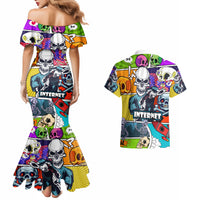 Comic Skull Couples Matching Mermaid Dress and Hawaiian Shirt Pop Art Cartoon Skull Funny - Wonder Print Shop