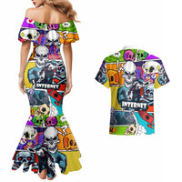 Comic Skull Couples Matching Mermaid Dress and Hawaiian Shirt Pop Art Cartoon Skull Funny - Wonder Print Shop