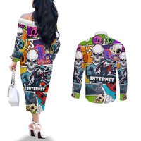 comic-skull-couples-matching-off-the-shoulder-long-sleeve-dress-and-long-sleeve-button-shirts-pop-art-cartoon-skull-funny