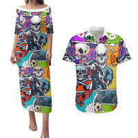 Comic Skull Couples Matching Puletasi Dress and Hawaiian Shirt Pop Art Cartoon Skull Funny - Wonder Print Shop