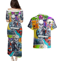 Comic Skull Couples Matching Puletasi Dress and Hawaiian Shirt Pop Art Cartoon Skull Funny - Wonder Print Shop