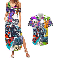 Comic Skull Couples Matching Summer Maxi Dress and Hawaiian Shirt Pop Art Cartoon Skull Funny - Wonder Print Shop