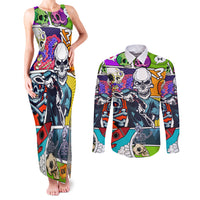 Comic Skull Couples Matching Tank Maxi Dress and Long Sleeve Button Shirts Pop Art Cartoon Skull Funny - Wonder Print Shop