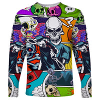 Comic Skull Long Sleeve Shirt Pop Art Cartoon Skull Funny - Wonder Print Shop