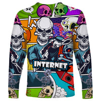 Comic Skull Long Sleeve Shirt Pop Art Cartoon Skull Funny - Wonder Print Shop