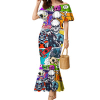 Comic Skull Mermaid Dress Pop Art Cartoon Skull Funny - Wonder Print Shop